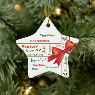 Ornamento De Cerâmica Feliz Natal, diferentes idiomas