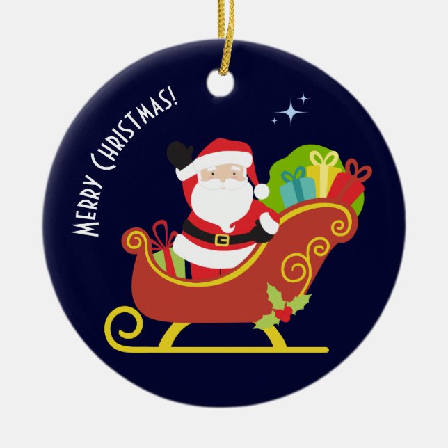 Ornamento De Cerâmica Feliz Natal dos Papais noeis (Frente)