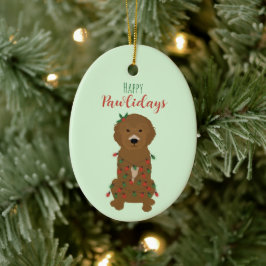 Ornamento De Cerâmica Feliz Natal dos Pawlidays Goldendoodododle