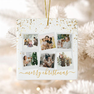 Ornamento De Cerâmica Feliz Natal Dourado 6 Foto Colagem