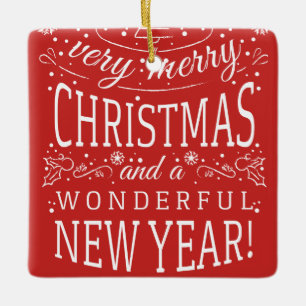 Ornamento De Cerâmica Feliz Natal e Monograma de Fotos de Ano Maravilhos