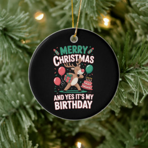 Ornamento De Cerâmica Feliz Natal E Sim É Meu Aniversário Rena