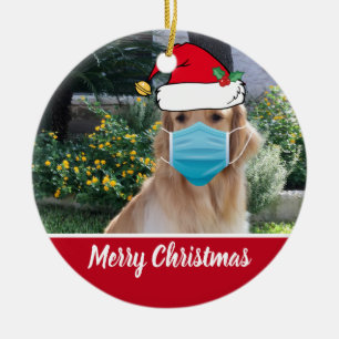 Ornamento De Cerâmica Feliz Natal Engraçado Cachorro na Máscara