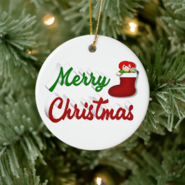 Ornamento De Cerâmica Feliz Natal - Escrevendo um roteiro vermelho