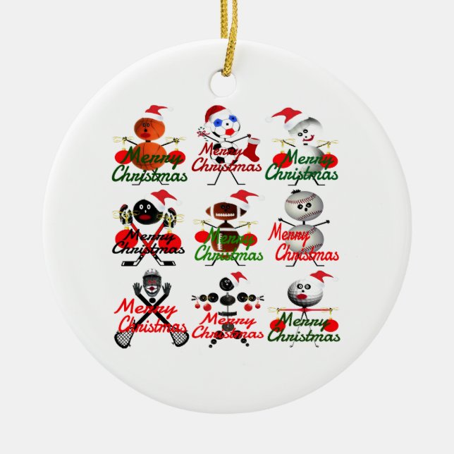 Ornamento De Cerâmica Feliz Natal Esporte Cheio Cartoon Holday (Frente)