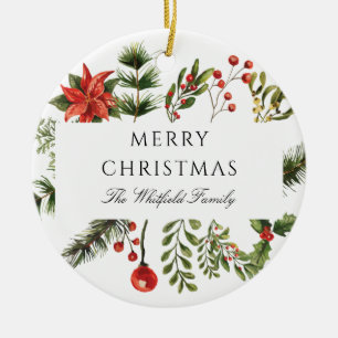 Ornamento De Cerâmica Feliz Natal Família Botaincal Greenery