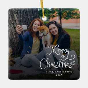 Ornamento De Cerâmica Feliz Natal Família de Cachorro em Roteiro Caprich