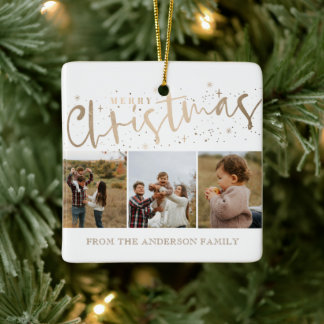 Ornamento De Cerâmica Feliz Natal Faux Dourado 3 Foto Natal