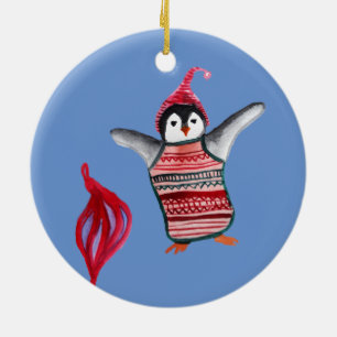 Ornamento De Cerâmica Feliz Natal, Feliz ano novo, Bela Arte Pinguim 
