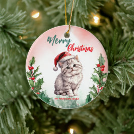 Ornamento De Cerâmica Feliz Natal Feliz Gato de Gato Bonito