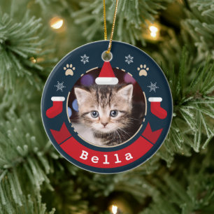 Ornamento De Cerâmica Feliz Natal Feriado Personalizado de Pet Cat