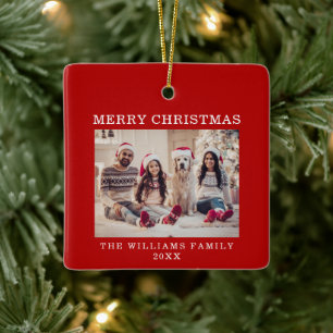 Ornamento De Cerâmica Feliz Natal Feriado Vermelho Simples