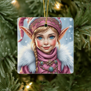 Ornamento De Cerâmica Feliz Natal Festivo, Rosa