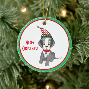 Ornamento De Cerâmica Feliz Natal Festivo Schnauzer Puppy