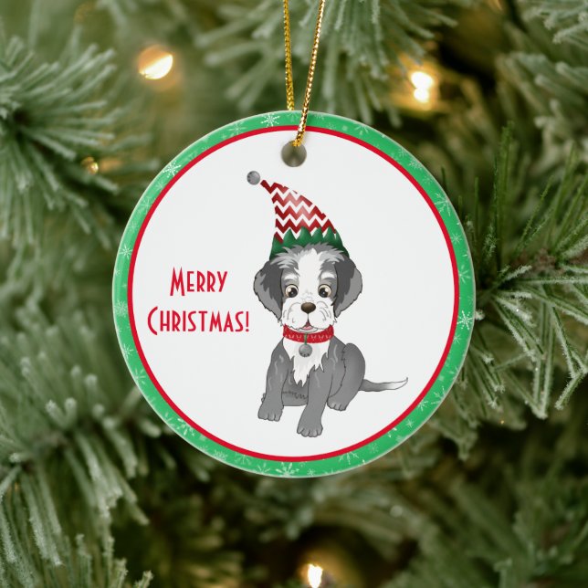 Ornamento De Cerâmica Feliz Natal Festivo Schnauzer Puppy (Árvore)