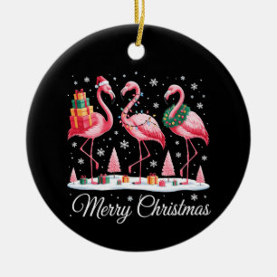 Ornamento De Cerâmica Feliz Natal Flamingo Luz Chapéu do Papai Noel Nata