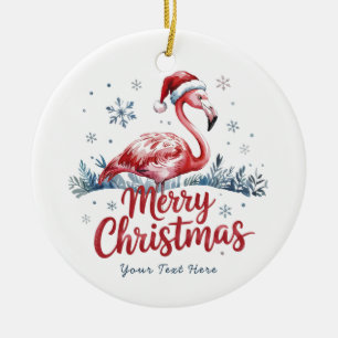 Ornamento De Cerâmica Feliz Natal Flamingo Rosa Personalizado