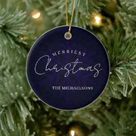 Ornamento De Cerâmica Feliz Natal Floco de Neve Azul Marinho