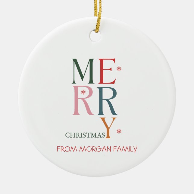 Ornamento De Cerâmica Feliz Natal Flocos de Neve (Frente)