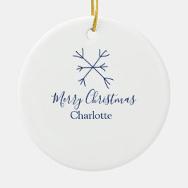 Ornamento De Cerâmica Feliz Natal flocos de neve azuis adicionam nomes d