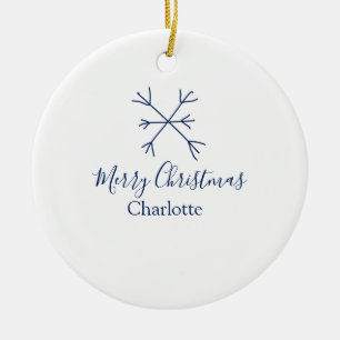 Ornamento De Cerâmica Feliz Natal flocos de neve azuis adicionam nomes d