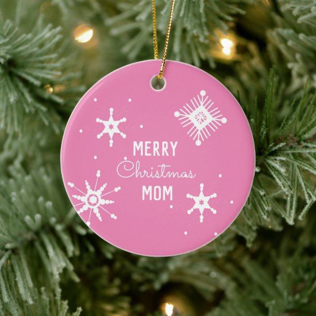 Ornamento De Cerâmica Feliz Natal Flocos de Neve Script Mamãe (Árvore)