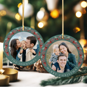 Ornamento De Cerâmica Feliz Natal Foto Botânica de Azevinho