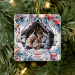 Ornamento De Cerâmica Feliz Natal - Foto Decorativa de Aquarela