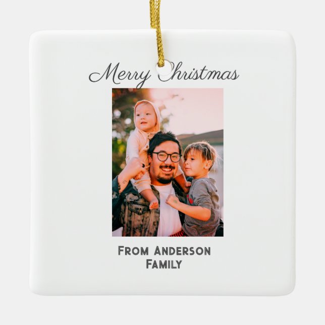 Ornamento De Cerâmica Feliz Natal foto do amor moderno família simples m (Frente)