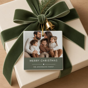 Ornamento De Cerâmica Feliz Natal Foto Personalizada da Família Moderna 