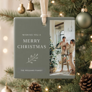 Ornamento De Cerâmica Feliz Natal Foto Personalizada da Família Moderna