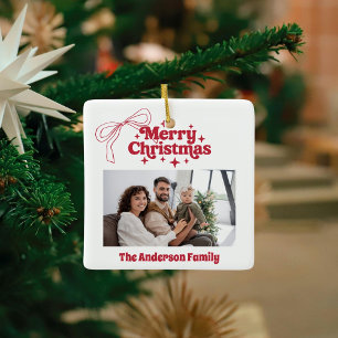 Ornamento De Cerâmica Feliz Natal, foto retrô de arco desenhado à mão