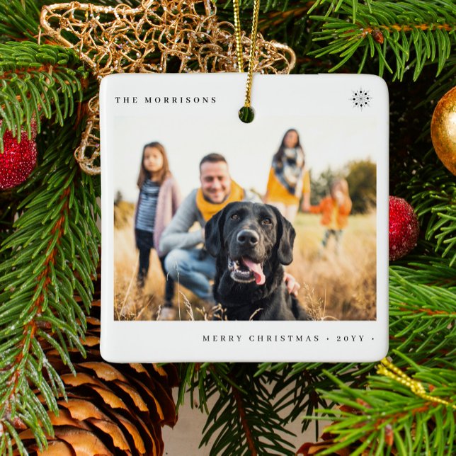 Ornamento De Cerâmica Feliz Natal, foto simples e mínima da família (Criador carregado)