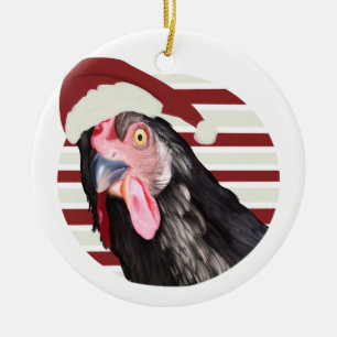 Ornamento De Cerâmica Feliz Natal Galinha Vermelha E White Strips
