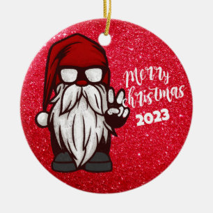 Ornamento De Cerâmica Feliz Natal Gansta, Papais noeis de Gnomo com Sina
