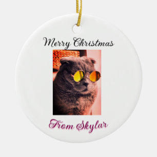 Ornamento De Cerâmica Feliz Natal, gato, cão de estimação, foto de amor