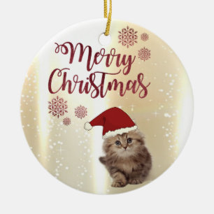Ornamento De Cerâmica Feliz Natal,Gato Com Chapéu De Papai Noel