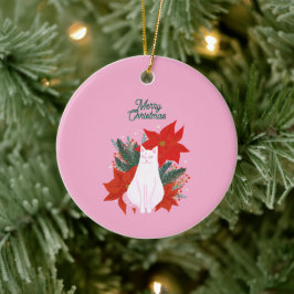 Ornamento De Cerâmica Feliz Natal Gato Floral