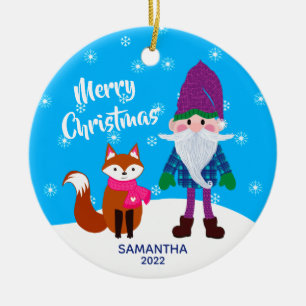 Ornamento De Cerâmica Feliz Natal Gnomo Fox Personalizado