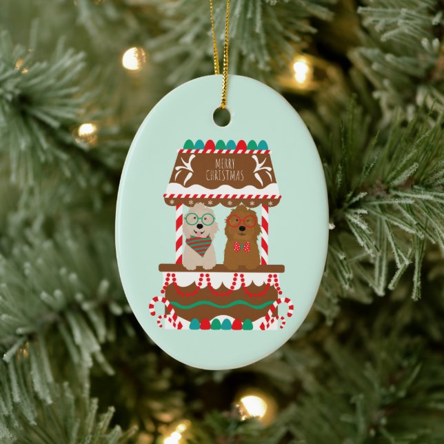 Ornamento De Cerâmica Feliz Natal Goldendoodles Cães de Pé Feriado (Árvore)