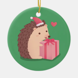 Ornamento De Cerâmica Feliz Natal Hedgehog Com Presente