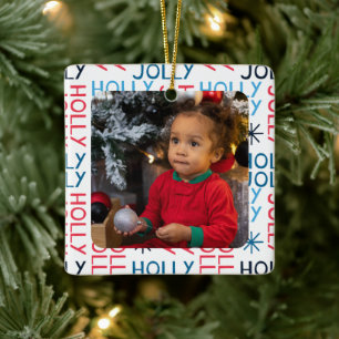 Ornamento De Cerâmica Feliz Natal Holly Jolly Personalizado