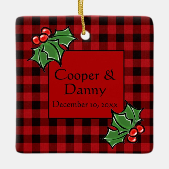 Ornamento De Cerâmica Feliz Natal Holly Sprigs, Natal verde (Frente)