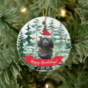 Ornamento De Cerâmica Feliz Natal Howlidays Cachorro Cockapoo Preto Nata