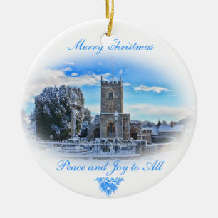 Ornamento De Cerâmica Feliz Natal {igreja de Trull na neve}