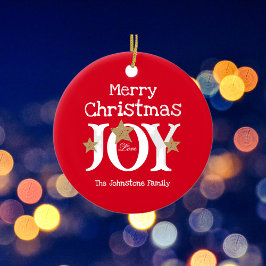 Ornamento De Cerâmica Feliz Natal Joy Simple Elegant Red