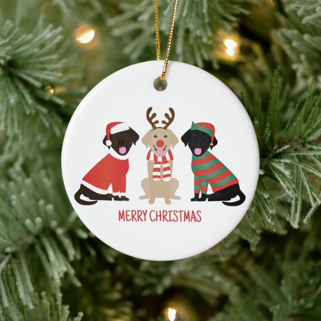 Ornamento De Cerâmica Feliz Natal Labrador - Cães de Retriever (Árvore)
