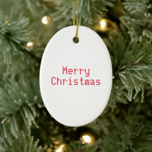 Ornamento De Cerâmica "Feliz Natal", letras vermelhas, fundo branco
