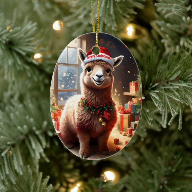 Ornamento De Cerâmica Feliz Natal Llama, (Árvore)