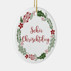 Ornamento De Cerâmica Feliz Natal Luxemburguês, Schéi Chrëschtdeeg